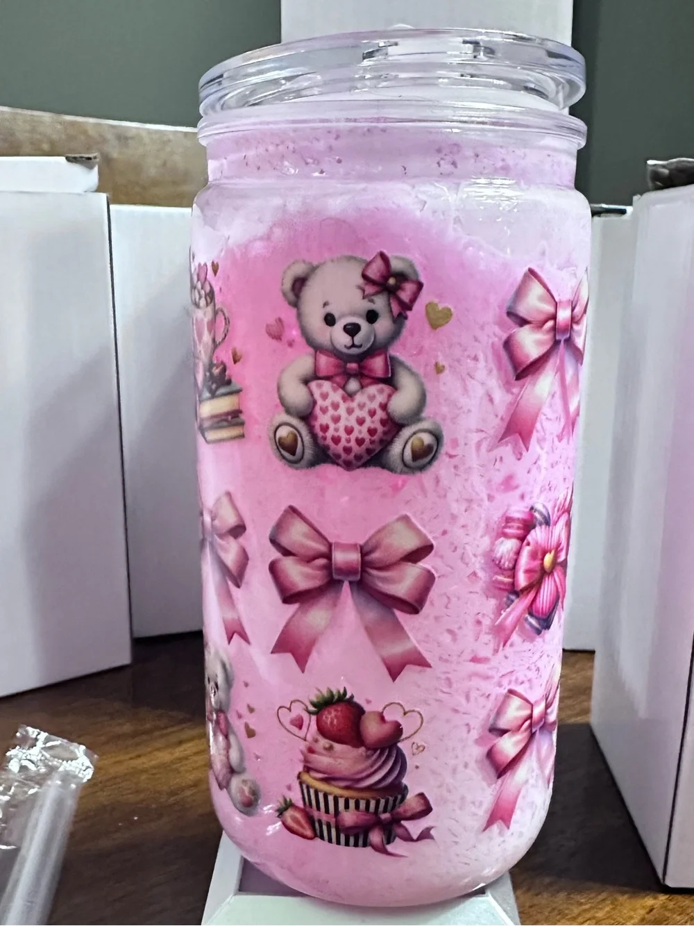 Pink Teddy Bear Party Jar - Cute Dessert-Themed Decoration